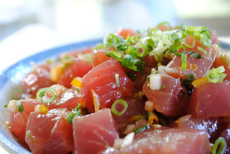 Ahi poke with onions and green onions.